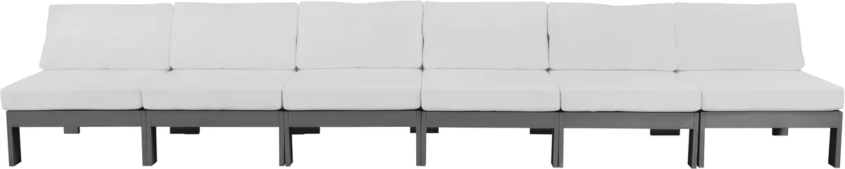 Nizuc - Outdoor Patio 6 Seat Armless Modular Sofa With Gray Frame - White