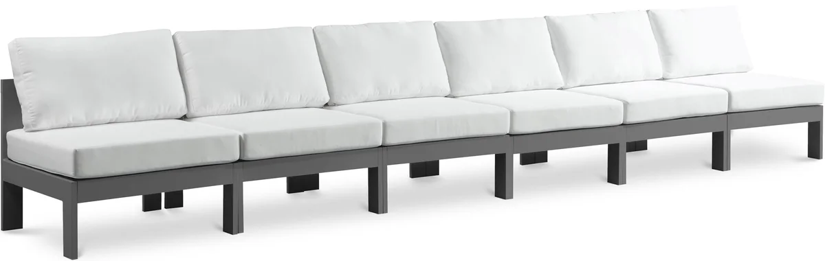 Nizuc - Outdoor Patio 6 Seat Armless Modular Sofa With Gray Frame - White