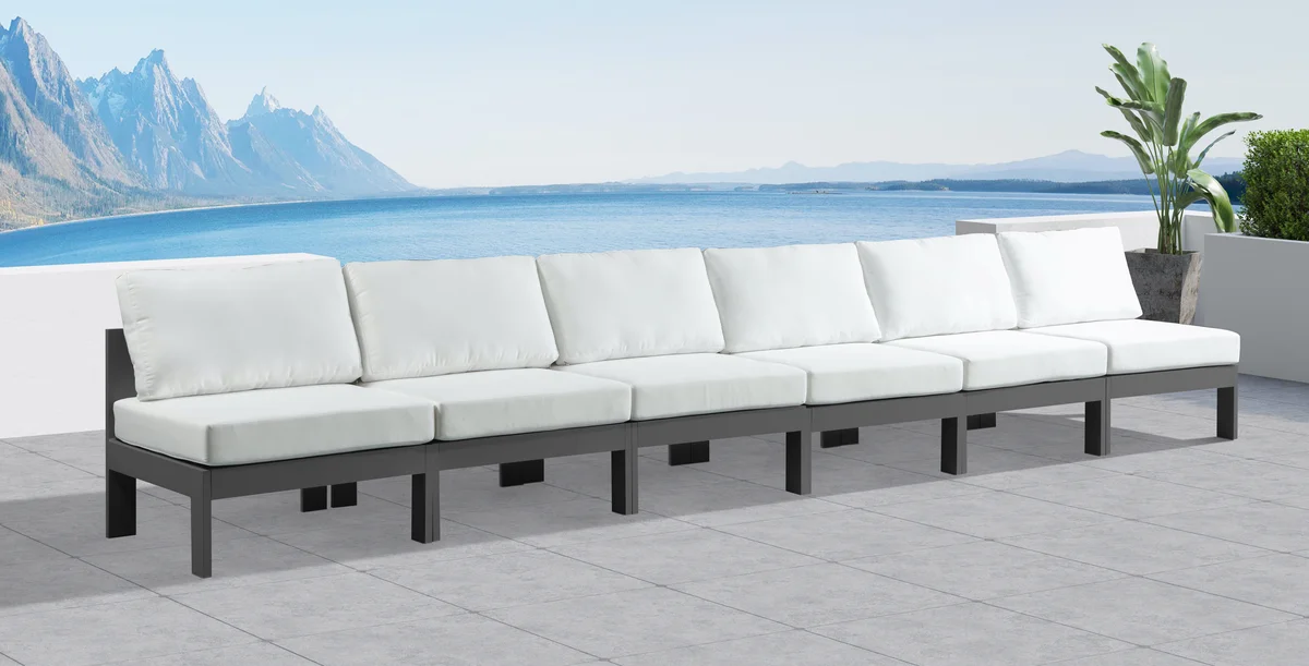 Nizuc - Outdoor Patio 6 Seat Armless Modular Sofa With Gray Frame - White - View 2