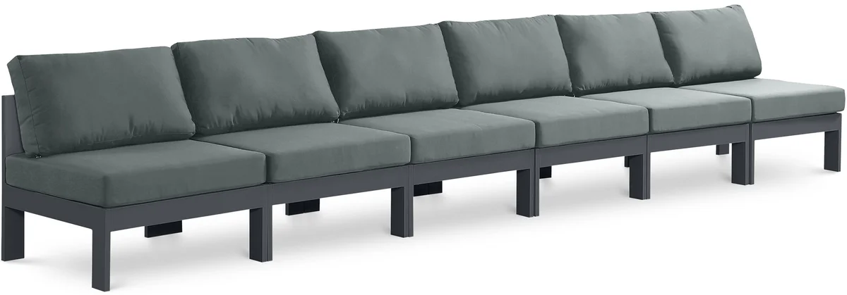 Nizuc - Outdoor Patio 6 Seat Armless Modular Sofa With Gray Frame - Gray