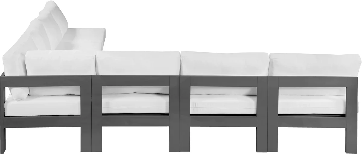 Nizuc - Outdoor Patio 7 Piece Modular Croner Armless Sectional With Gray Frame - White