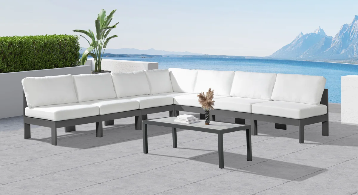 Nizuc - Outdoor Patio 7 Piece Modular Croner Armless Sectional With Gray Frame - White - View 2