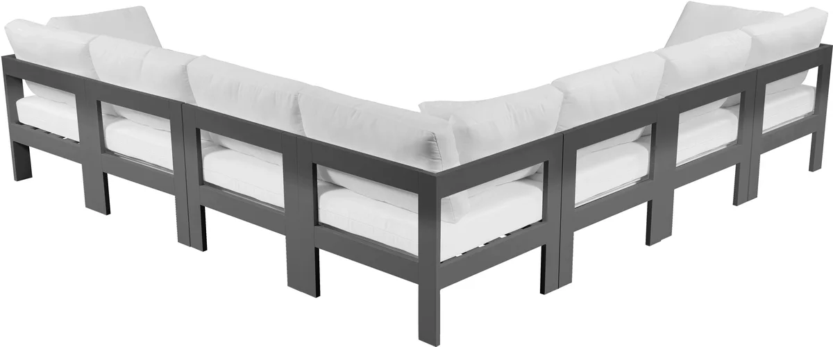 Nizuc - Outdoor Patio 7 Piece Modular Corner Sectional With Gray Frame - White