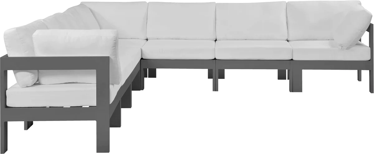 Nizuc - Outdoor Patio 7 Piece Modular Corner Sectional With Gray Frame - White