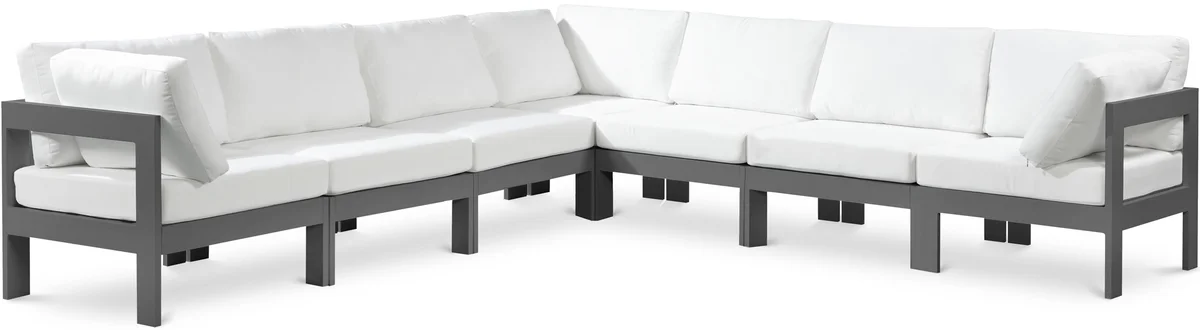 Nizuc - Outdoor Patio 7 Piece Modular Corner Sectional With Gray Frame - White