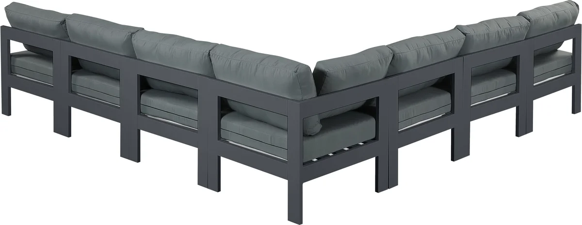 Nizuc - Outdoor Patio 7 Piece Modular Croner Armless Sectional With Gray Frame - Gray