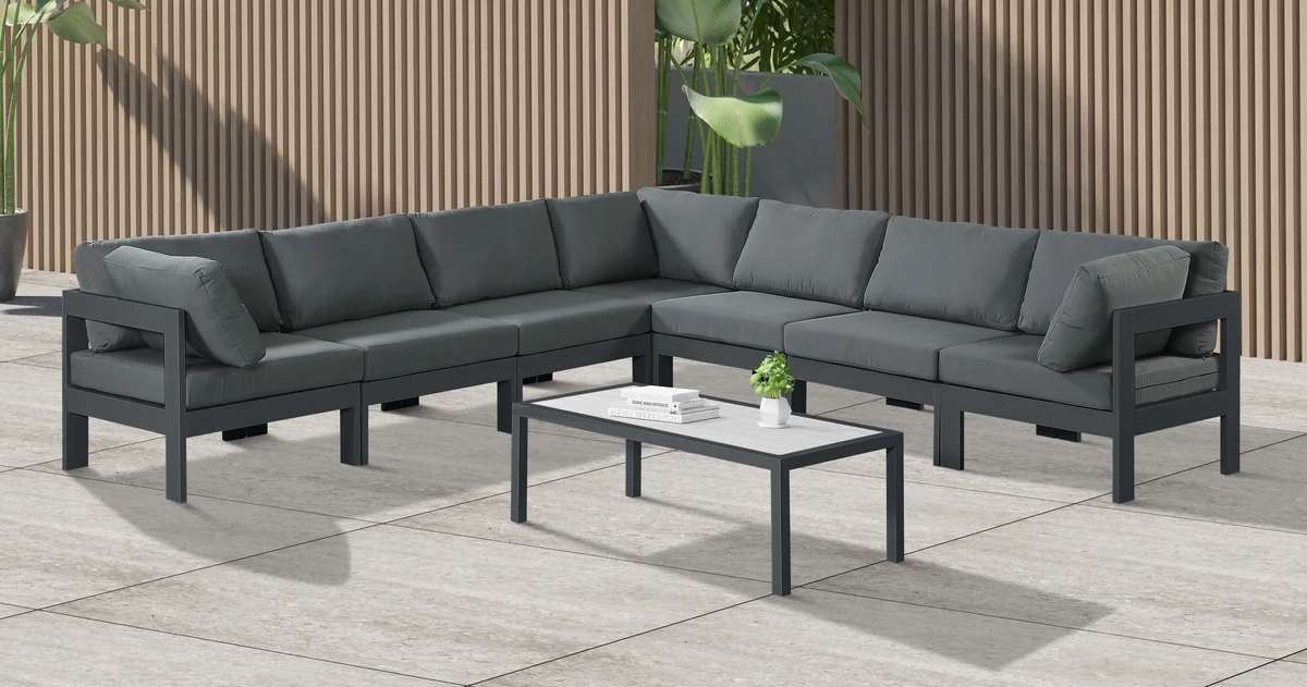 Nizuc - Outdoor Patio 7 Piece Modular Corner Sectional With Gray Frame - Gray - View 2