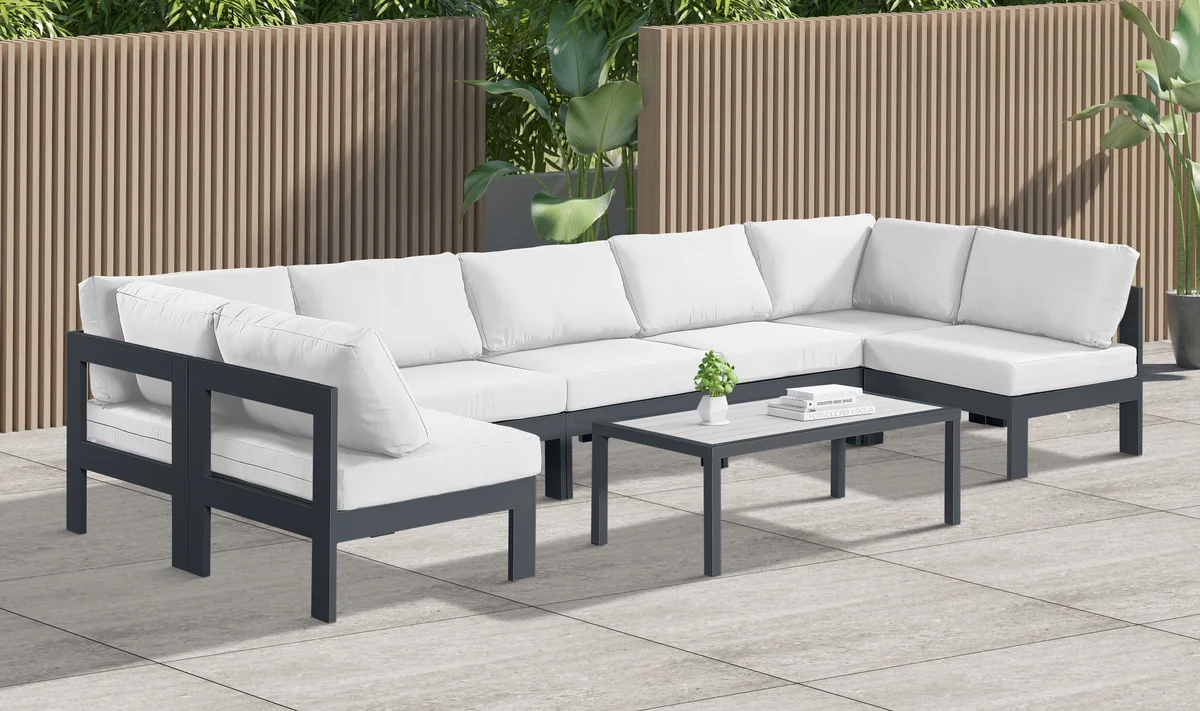 Nizuc - Outdoor Patio 7 Piece Modular Sectional With Gray Frame - White - View 2