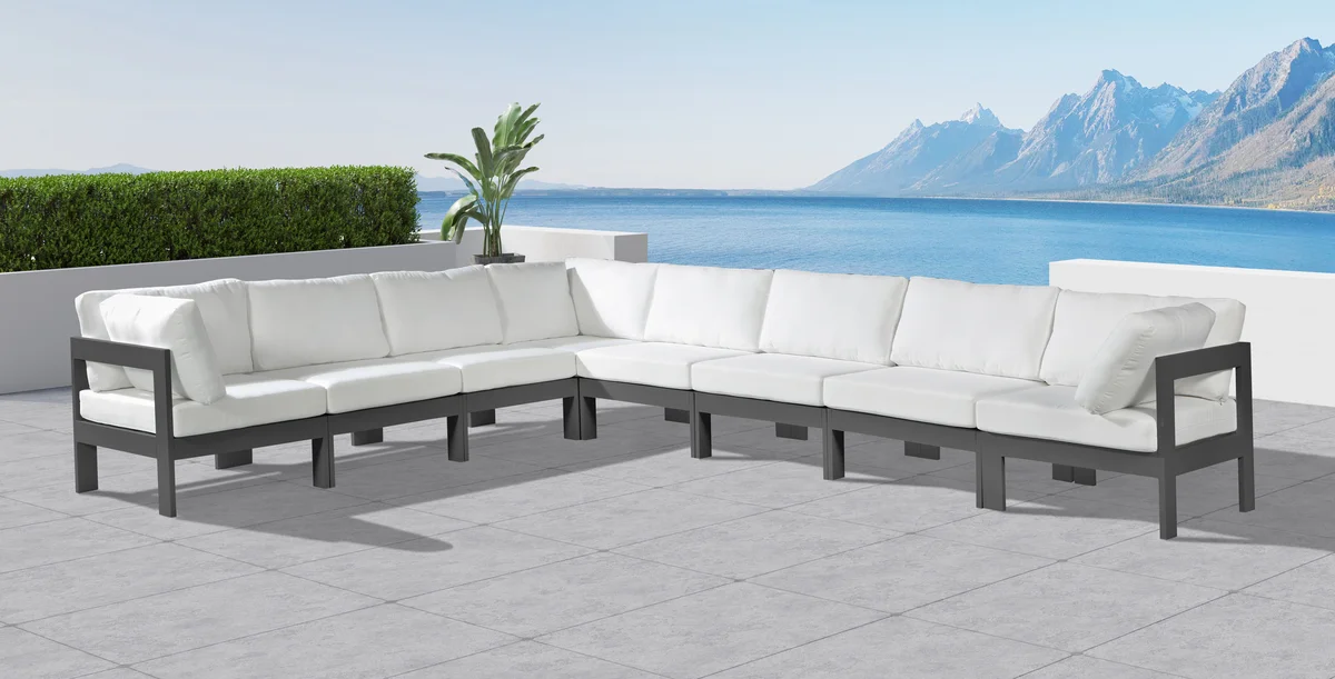 Nizuc - Outdoor Patio 8 Piece Modular Sectional With Gray Frame - White - View 2