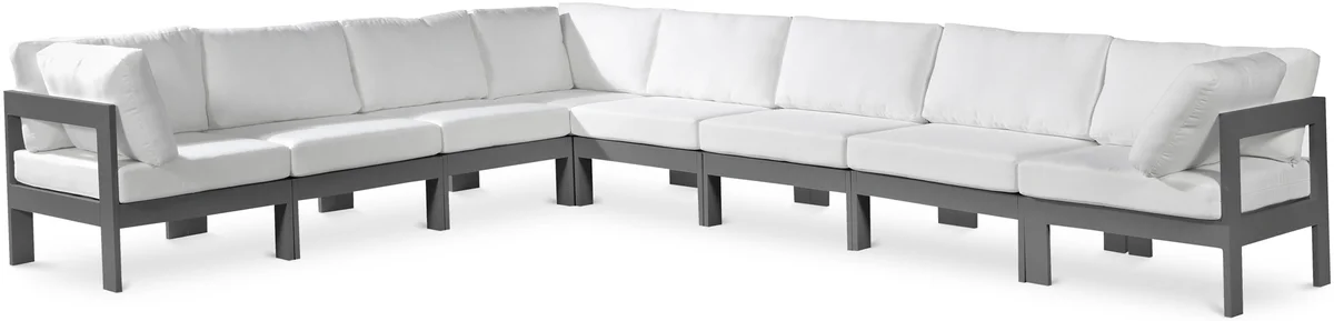 Nizuc - Outdoor Patio 8 Piece Modular Sectional With Gray Frame - White