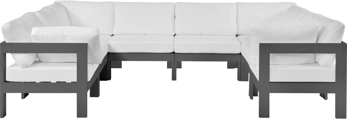 Nizuc - Outdoor Patio 8 Piece Modular U-Shaped Sectional With Gray Frame - White