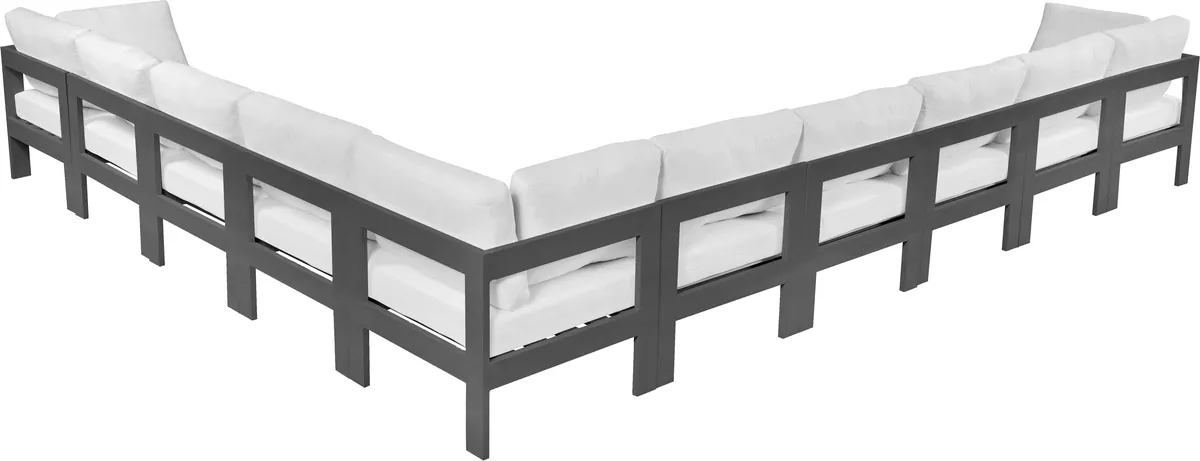 Nizuc - Outdoor Patio 10 Piece Modular Corner Sectional With Gray Frame - White