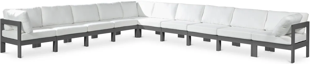 Nizuc - Outdoor Patio 10 Piece Modular Corner Sectional With Gray Frame - White