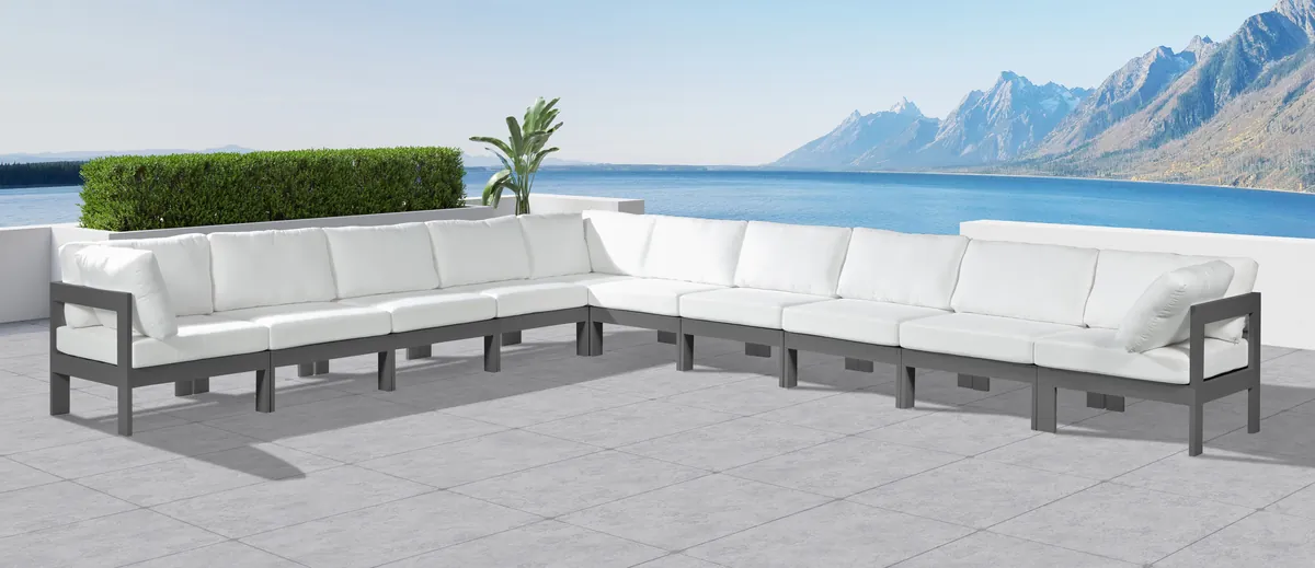 Nizuc - Outdoor Patio 10 Piece Modular Corner Sectional With Gray Frame - White - View 2