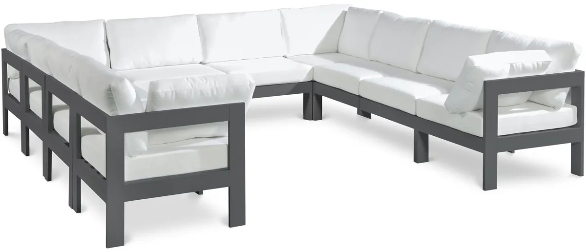 Nizuc - Outdoor Patio 10 Piece Modular Sectional With Gray Frame - White
