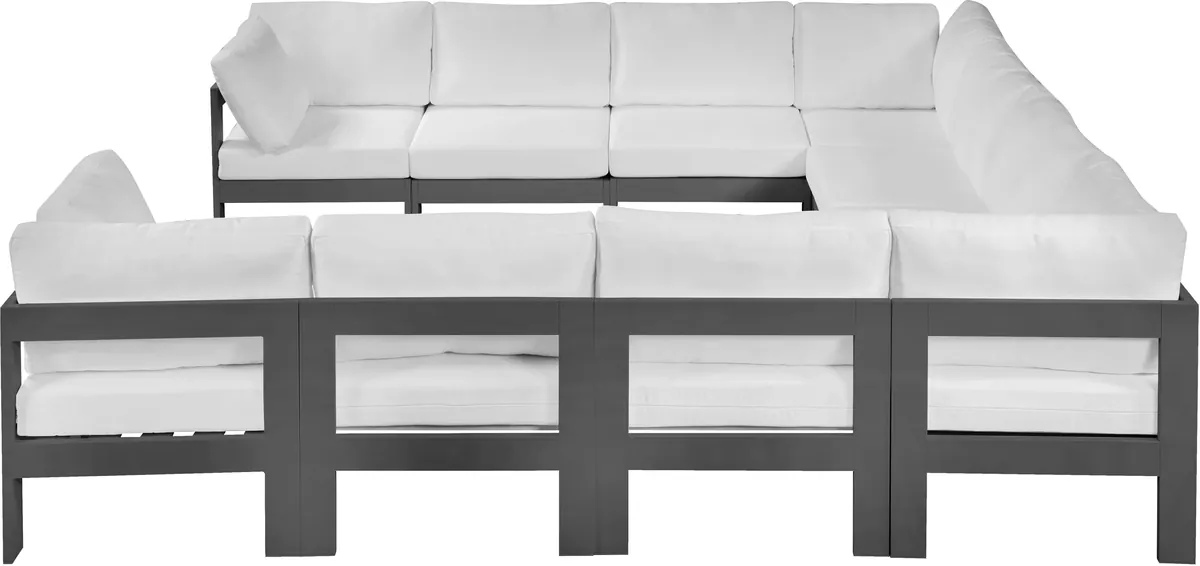 Nizuc - Outdoor Patio 10 Piece Modular Sectional With Gray Frame - White