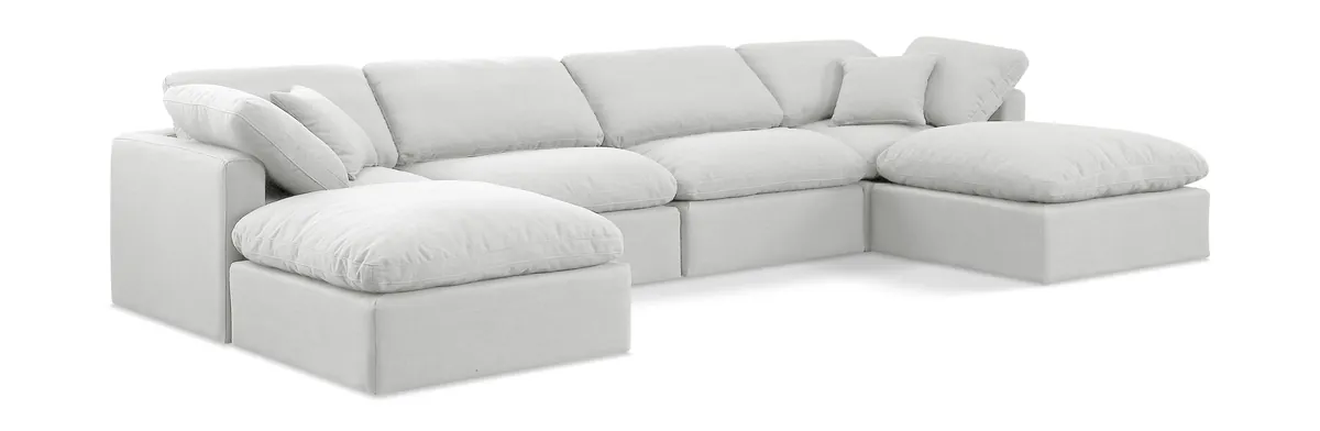 Indulge - Linen 6 Piece Modular Double Chaise Sectional - White