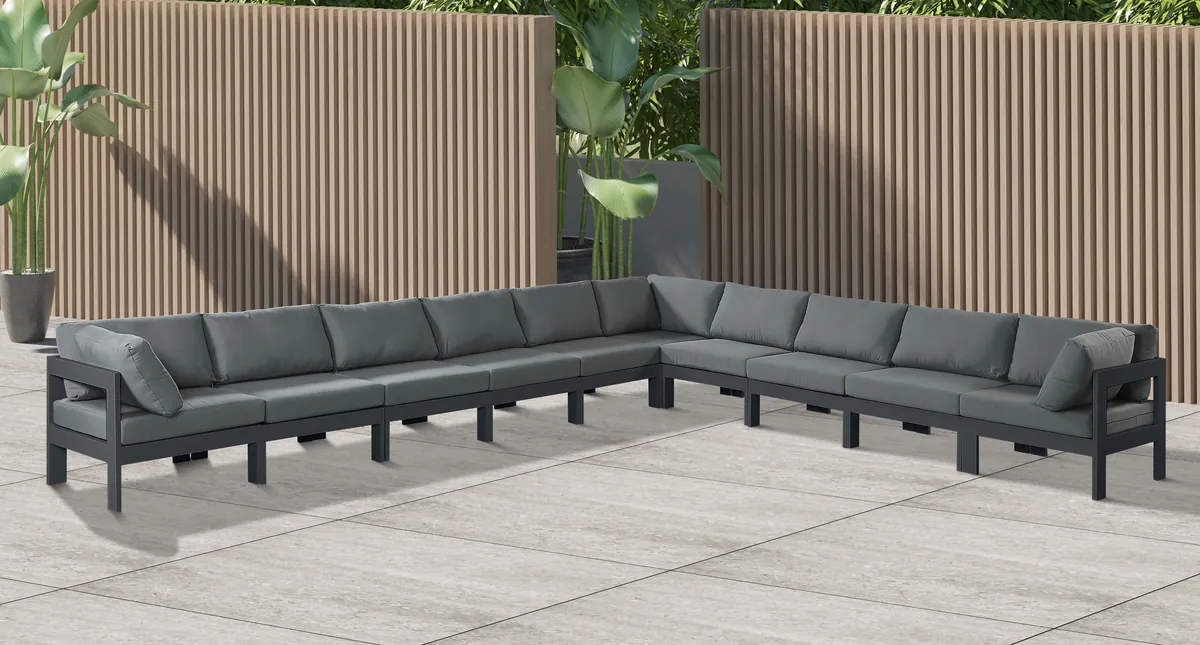 Nizuc - Outdoor Patio 10 Piece Modular Corner Sectional With Gray Frame - Gray - View 2