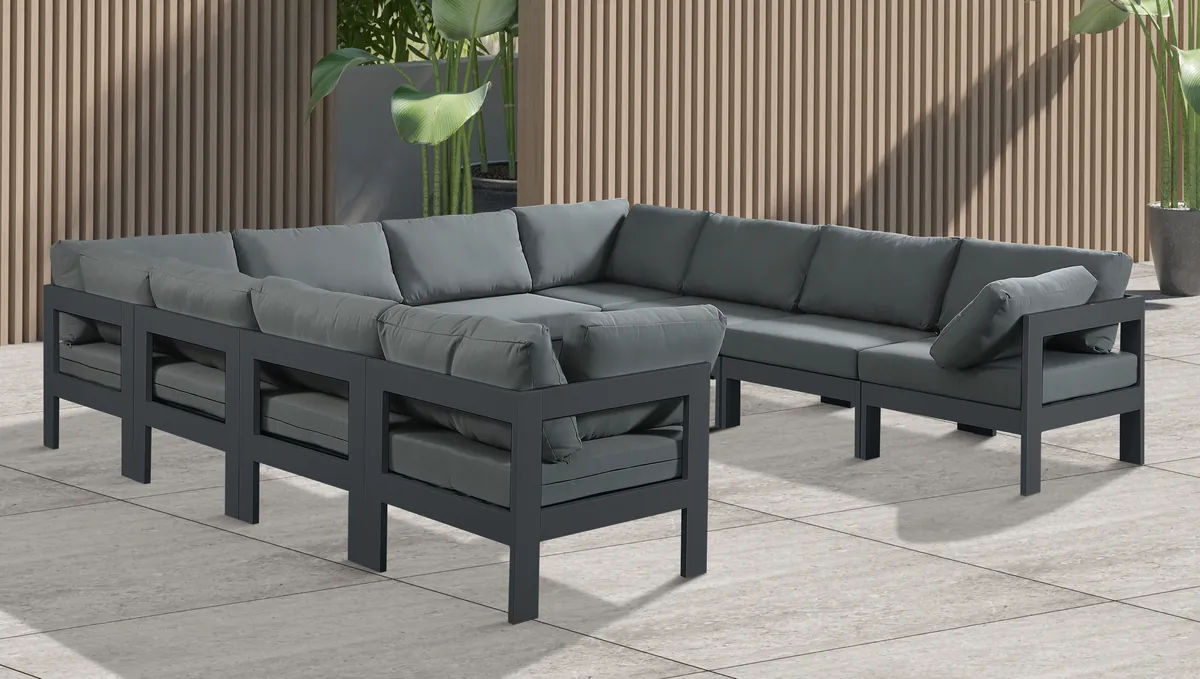 Nizuc - Outdoor Patio 10 Piece Modular Sectional With Gray Frame - Gray - View 2