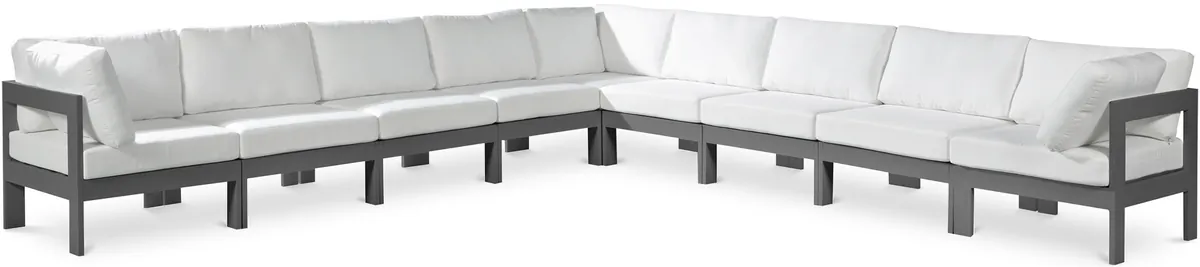 Nizuc - Outdoor Patio 9 Piece Modular Corner Sectional With Gray Frame - White