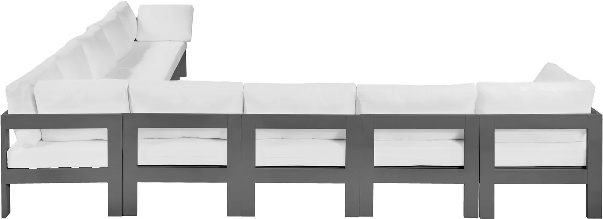 Nizuc - Outdoor Patio 9 Piece Modular Corner Sectional With Gray Frame - White