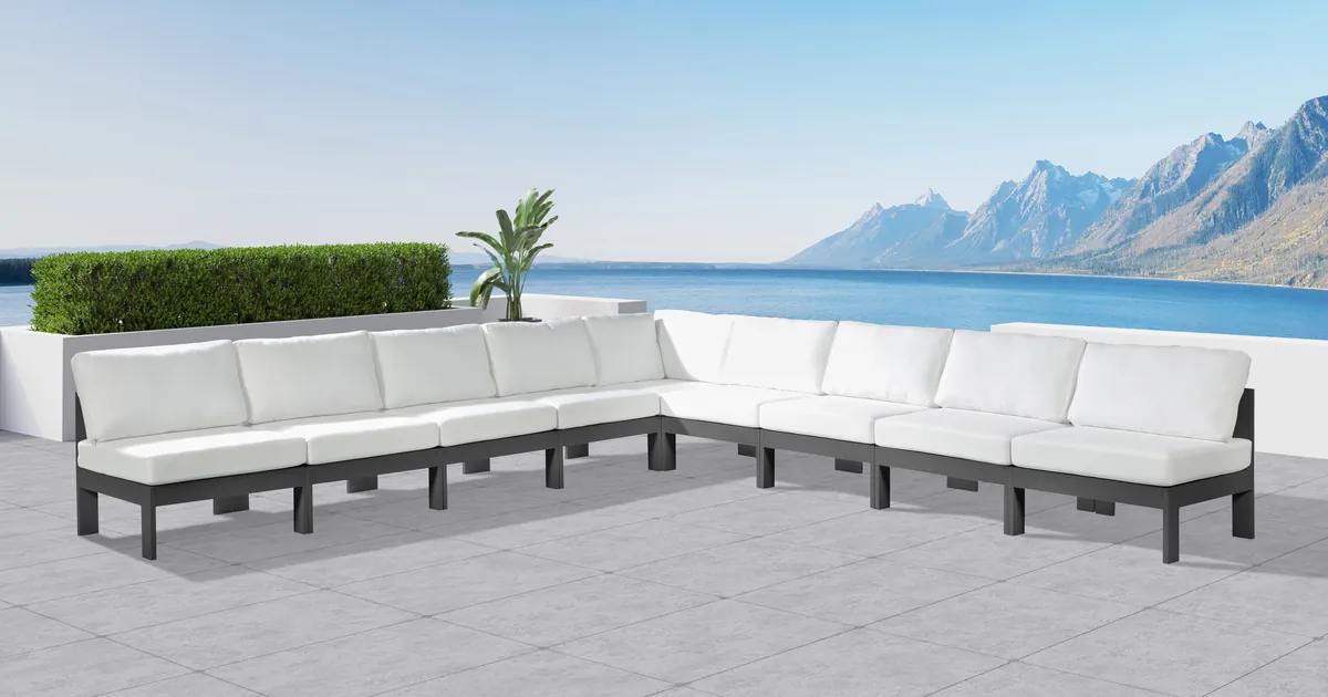 Nizuc - Outdoor Patio 9 Piece Modular Corner Armless Sectional With Gray Frame - White - View 2