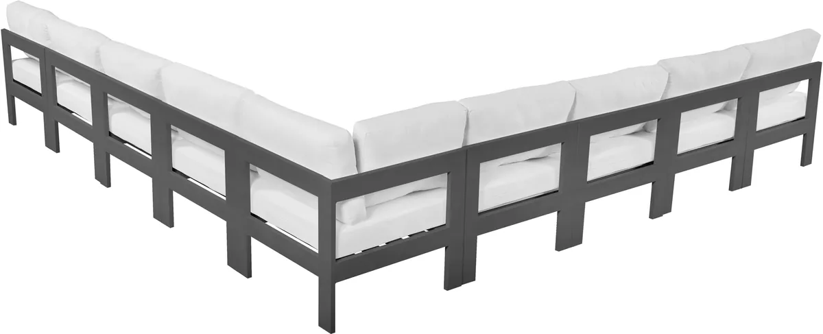 Nizuc - Outdoor Patio 9 Piece Modular Corner Armless Sectional With Gray Frame - White