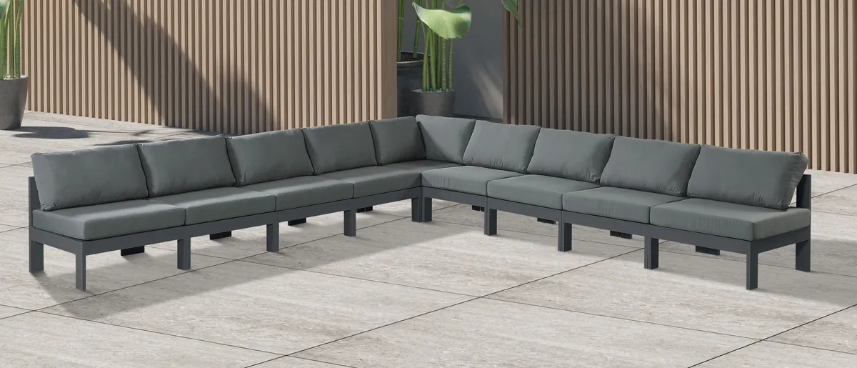 Nizuc - Outdoor Patio 9 Piece Modular Corner Armless Sectional With Gray Frame - Gray - View 2