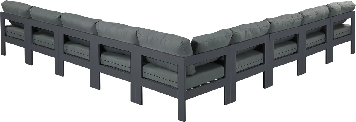 Nizuc - Outdoor Patio 9 Piece Modular Corner Armless Sectional With Gray Frame - Gray
