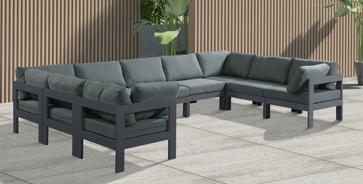 Nizuc - Outdoor Patio 9 Piece Modular Sectional With Gray Frame - Gray - View 2