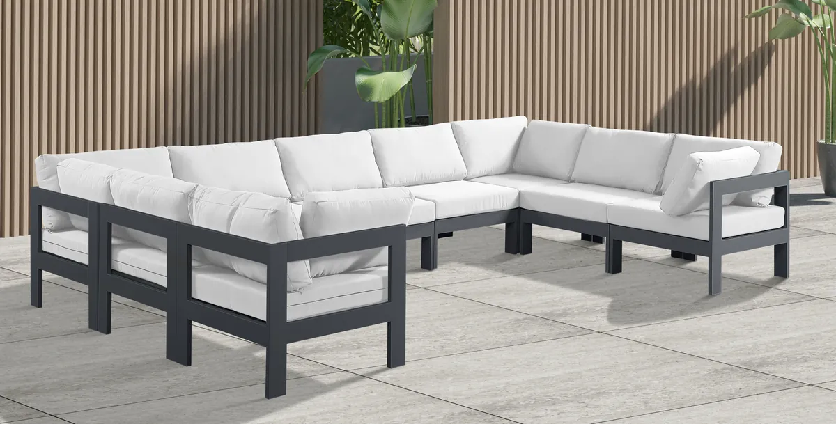 Nizuc - Outdoor Patio 9 Piece Modular Sectional With Gray Frame - White - View 2