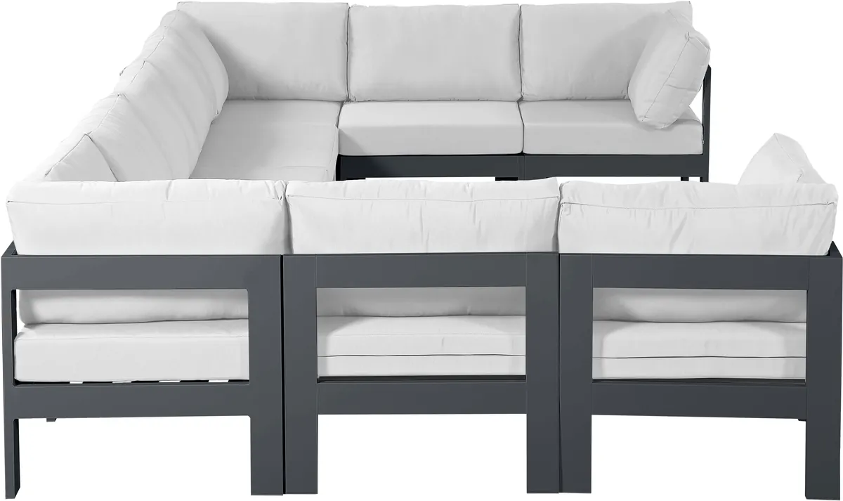 Nizuc - Outdoor Patio 9 Piece Modular Sectional With Gray Frame - White