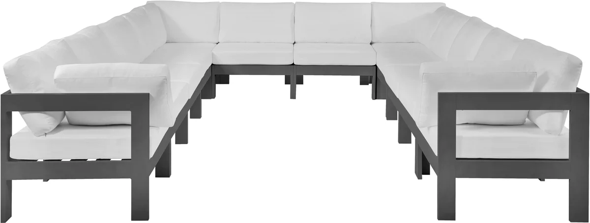 Nizuc - Outdoor Patio 12 Piece Modular Sectional With Gray Frame - White