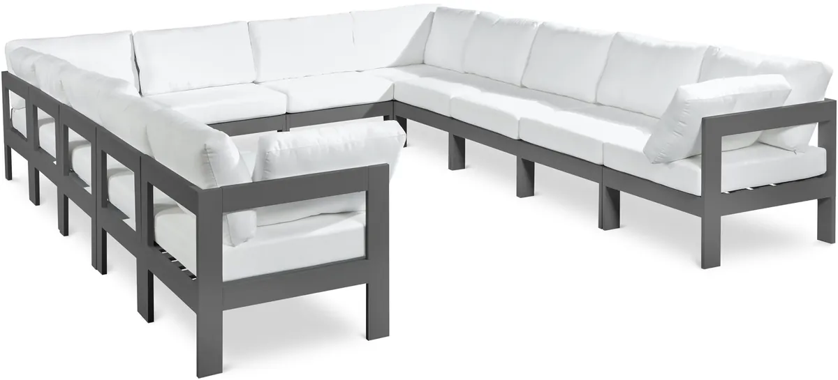 Nizuc - Outdoor Patio 12 Piece Modular Sectional With Gray Frame - White