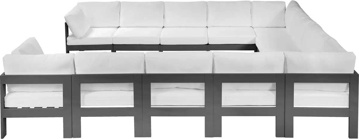 Nizuc - Outdoor Patio 12 Piece Modular Sectional With Gray Frame - White