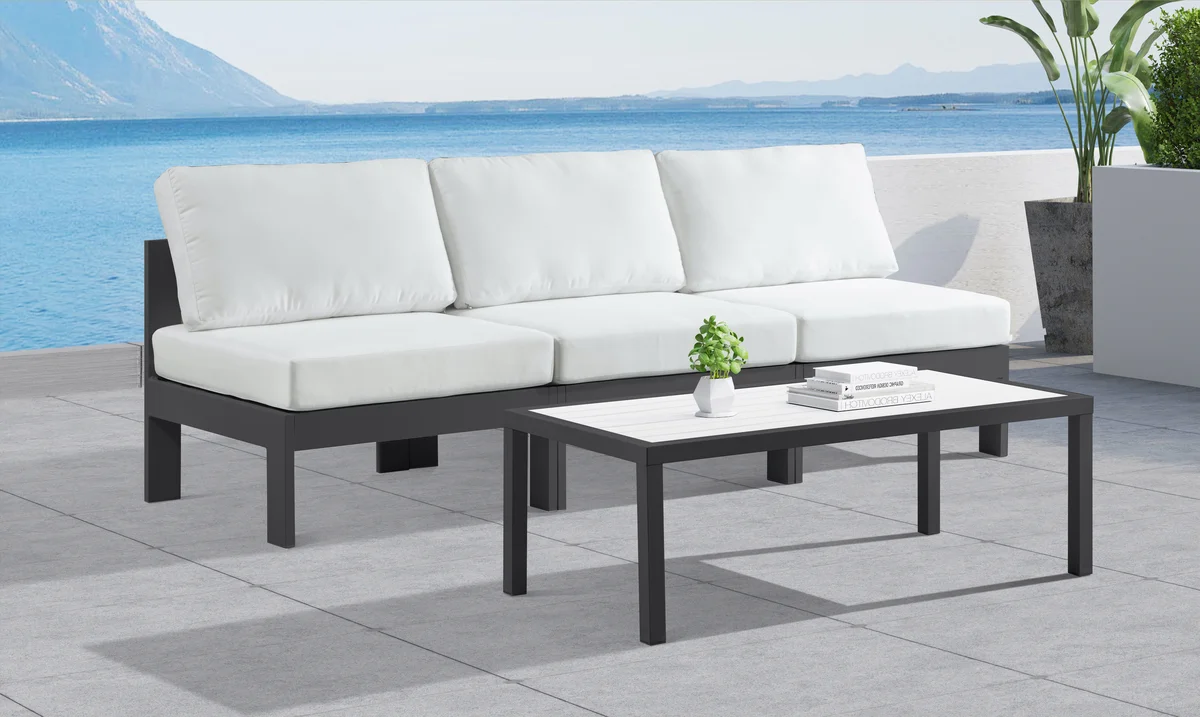 Nizuc - Outdoor Patio 3 Seat Armless Modular Sofa With Gray Frame - White - View 2