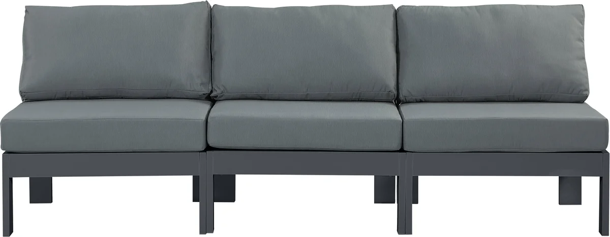 Nizuc - Outdoor Patio 3 Seat Armless Modular Sofa With Gray Frame - Gray