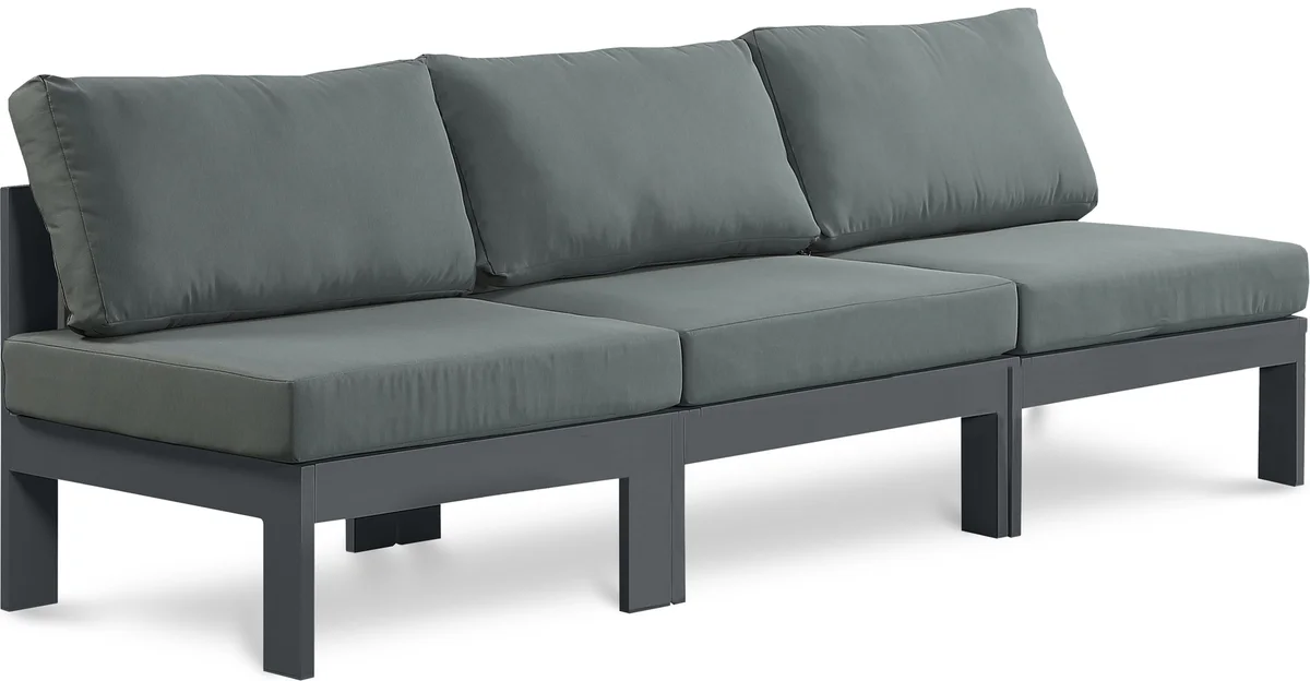 Nizuc - Outdoor Patio 3 Seat Armless Modular Sofa With Gray Frame - Gray
