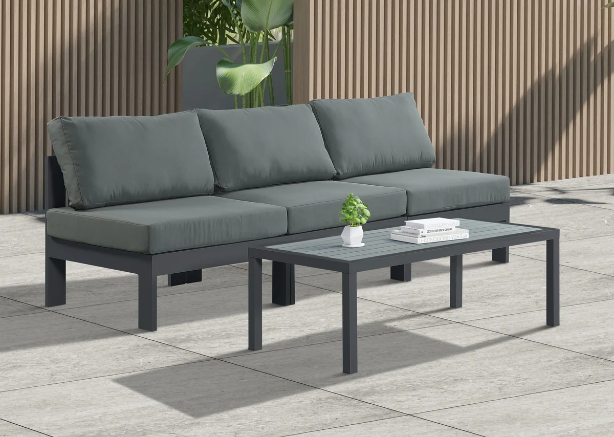 Nizuc - Outdoor Patio 3 Seat Armless Modular Sofa With Gray Frame - Gray - View 2