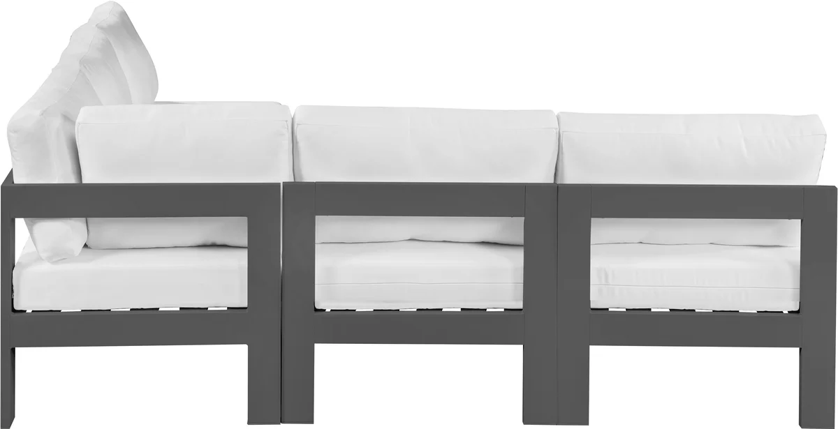 Nizuc - Outdoor Patio 5 Piece Modular Corner Armless Sectional With Gray Frame - White