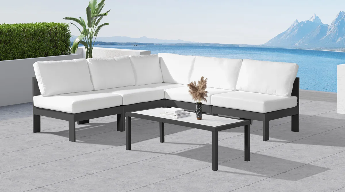 Nizuc - Outdoor Patio 5 Piece Modular Corner Armless Sectional With Gray Frame - White - View 2
