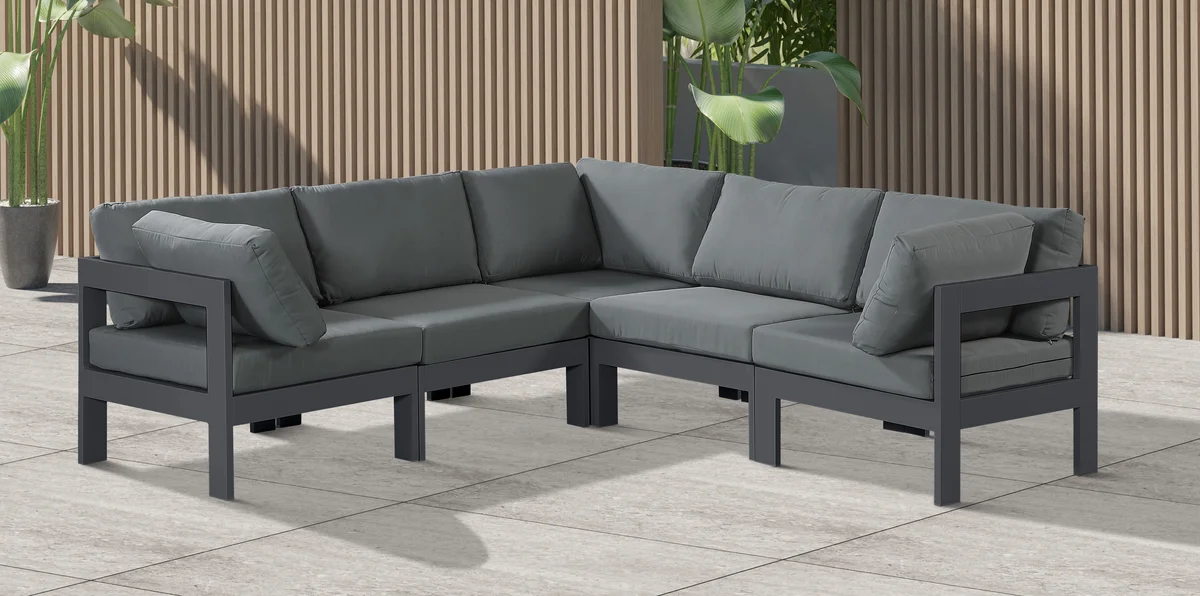 Nizuc - Outdoor Patio 5 Piece Modular Corner Sectional With Gray Frame - Gray - View 2