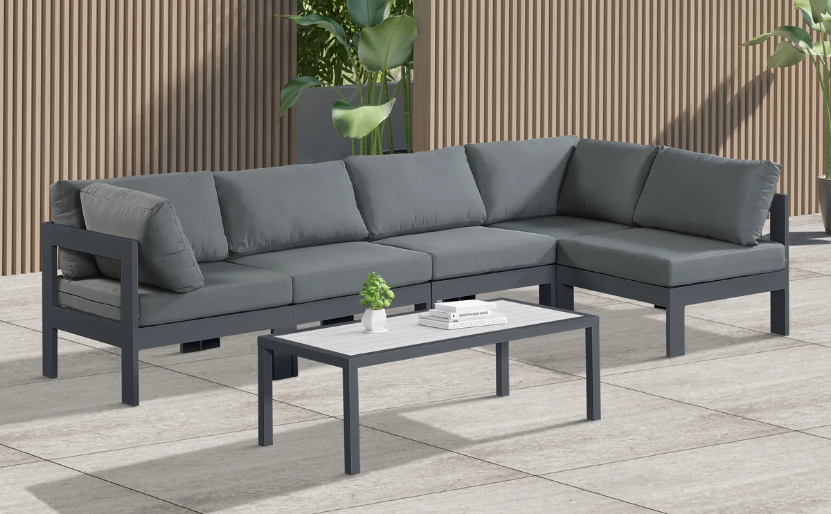 Nizuc - Outdoor Patio 5 Piece Modular Sectional With Gray Frame - Gray