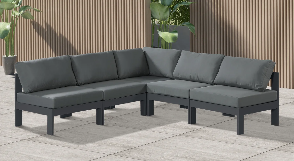 Nizuc - Outdoor Patio 5 Piece Modular Corner Armless Sectional With Gray Frame - Gray - View 2