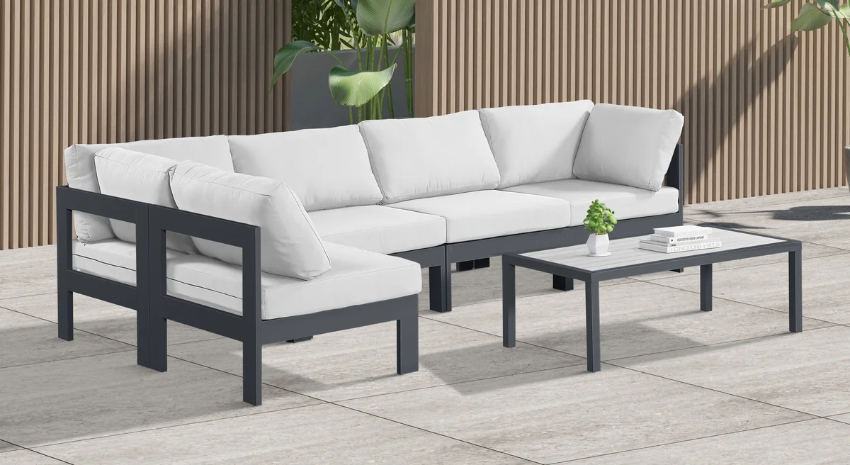 Nizuc - Outdoor Patio 5 Piece Modular Sectional With Gray Frame - White