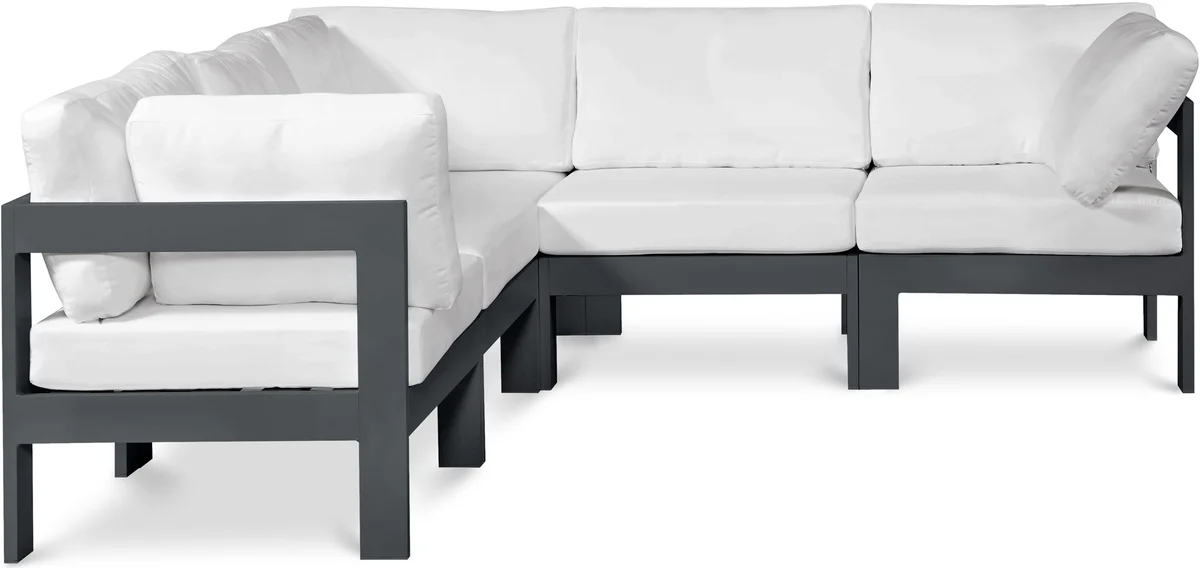 Nizuc - Outdoor Patio 5 Piece Modular Corner Sectional With Gray Frame - White