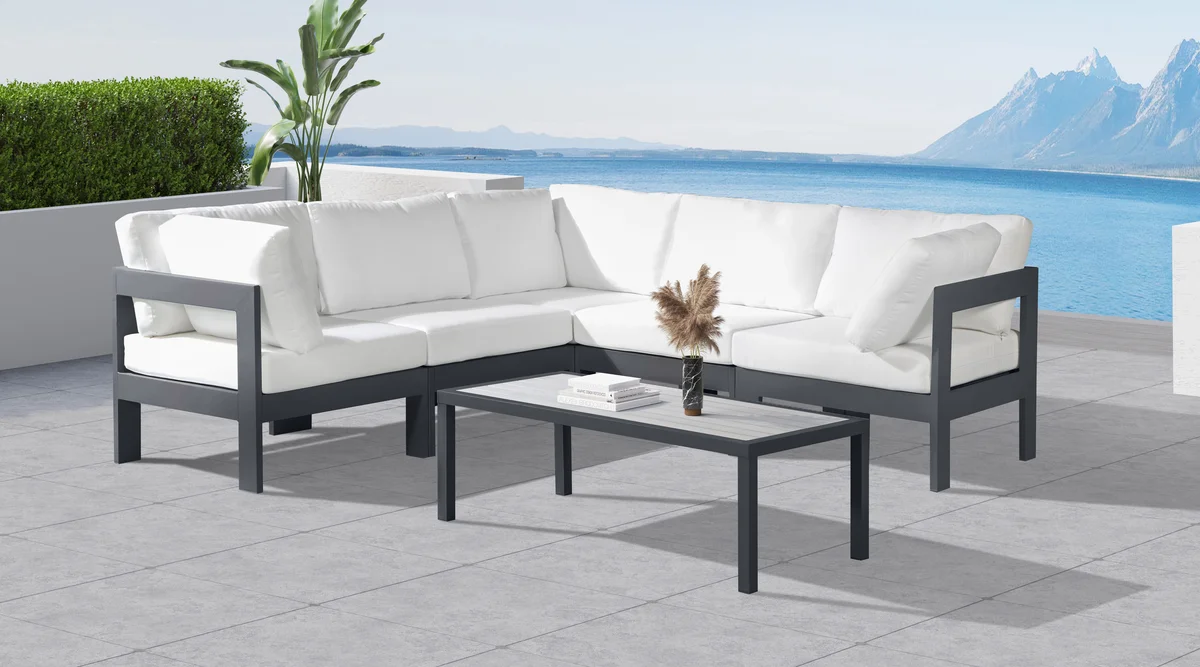 Nizuc - Outdoor Patio 5 Piece Modular Corner Sectional With Gray Frame - White - View 2