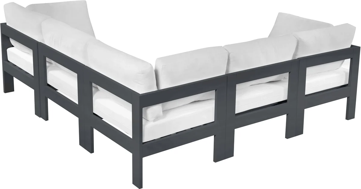 Nizuc - Outdoor Patio 5 Piece Modular Corner Sectional With Gray Frame - White