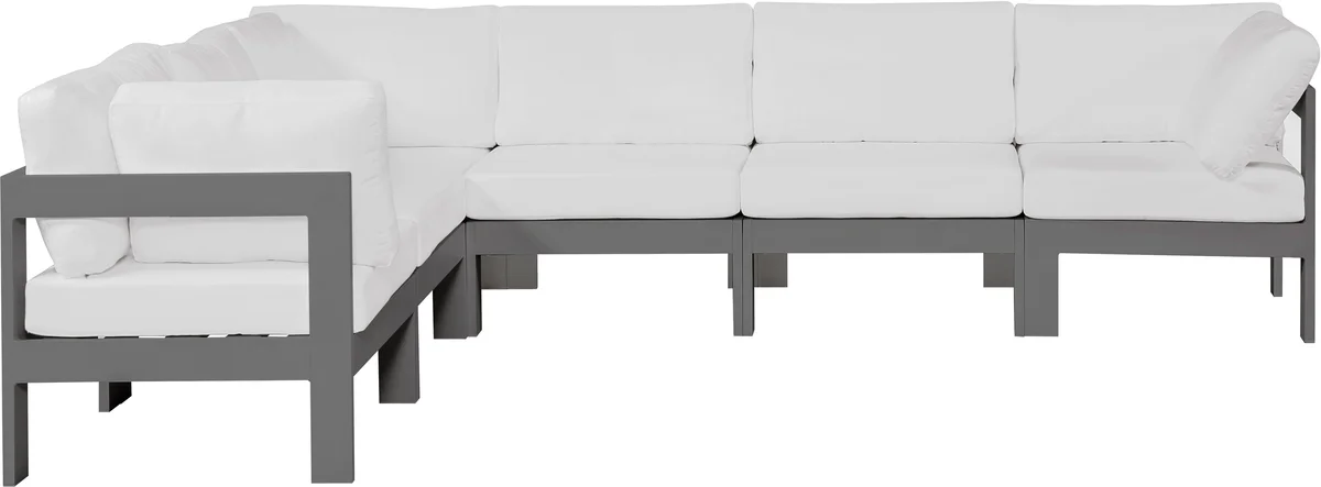 Nizuc - Outdoor Patio 6 Piece Modular Sectional With Gray Frame - White
