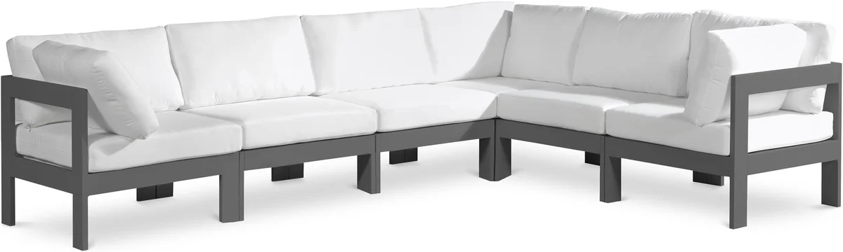 Nizuc - Outdoor Patio 6 Piece Modular Sectional With Gray Frame - White